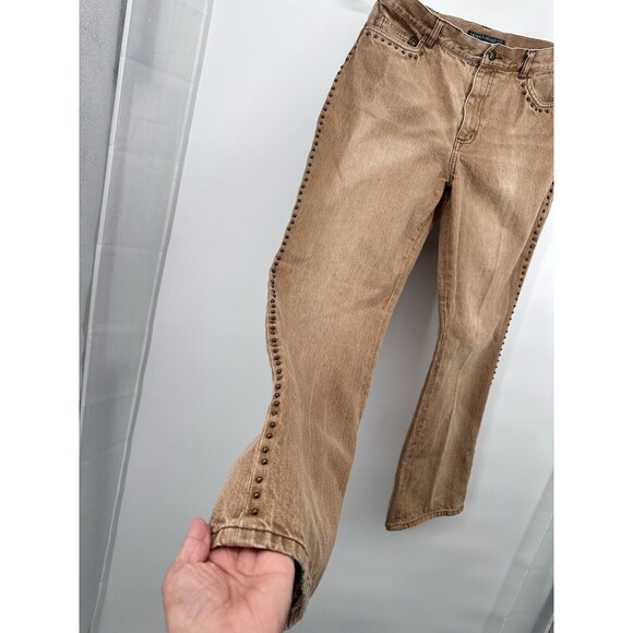 Lauren Jeans Ralph Lauren Women's Size12 Tan‎ w/ Metallic Accents side leg  VGE - Picture 6 of 16